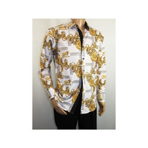 Men Sports Shirt by DE-NIKO Long Sleeves Fashion Print Soft Modal DSA125 White image 8