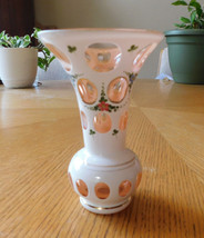 Small White Cut to Clear Glass Vase over Peach Glass # 20417 - £27.21 GBP