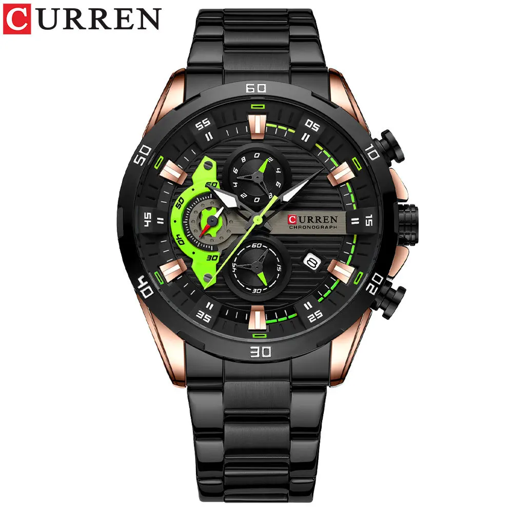 CURREN Stainless Steel bracelet Watch for Men luxury Chronograph  Men-Black Gold - $35.30