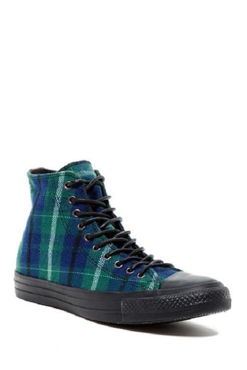 Converse Green Plaid Textile Upper Black Sole Hightop Shoes Unisex Szs DISC NWOT - $74.99