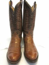 Vintage Tony Lama Texas Western Cowboy Boots Brown Leather Orange Stitching 7D - £104.23 GBP