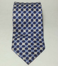 Rafael Men Dress Silk Neck Tie 3.75&quot; wide 59&quot; long Blue White Geometric Print  - £7.58 GBP