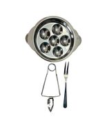 Escargot Snail Dish Stainless Steel 6 Well Pan Set of 4 With Tongs Fork ... - $27.00