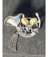 Antique Hunting Horn Brooch Pin with Grandl And Oak Leaf 835 German Silver - €80,81 EUR