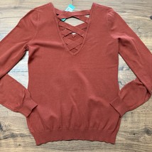 NEW Love Ellie Small Mia V-Neck Strappy Back Burnt Orange Pullover Sweater - $24.54