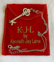 Kenneth Jay Lane Breast Cancer Awareness Key Necklace Crystal Enamel 20&quot; Jewelry - £23.84 GBP