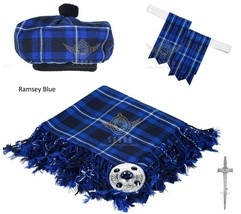 Scottish Ramsey Blue Tartan Kilt FLY PLAID Brooch Flashes - Kilt pin - Tam Hat - £30.34 GBP