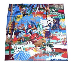 Hermes Scarf En Liberte 90 cm silk blue Carre dog wild nature 35&quot; - $900.57