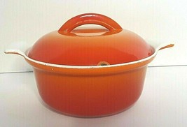 Vintage Orange Descoware Enamel Made In Belgium Dish Pot w/ Lid FE 17 A  6 H - £22.39 GBP