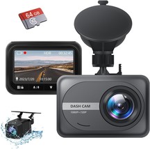 Dash Cam Front and Rear 1080P Full HD Dash Camera for Cars 64G SD Card 2... - £55.14 GBP