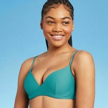 Shade &amp; Shore Women&#39;s Lightly Lined Wrap Front Textured Bikini Top 34D TEAL NWT - £11.77 GBP