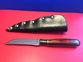 Vtg Wood Handle Full Tang Fixed Blade Anza USA &quot;02&quot; with Black Leather S... - £78.96 GBP