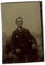 CIRCA 1860&#39;S 1/6th Plate 2.383.5 in TINTYPE Handsome Older Man Sitting in Suit - £14.49 GBP