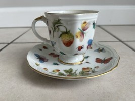 Lenwile Ardalt China Coffee Tea Cup Saucer Strawberry Butterfly Ladybug Vintage - £27.21 GBP