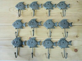 12 CAST IRON FISH COAT HOOKS RACK TOWEL BATH NAUTICAL HAT HALL TREE FISH... - £35.37 GBP