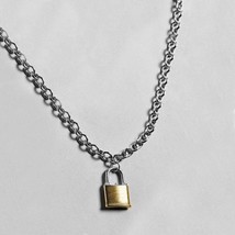 Rough &amp; Edged Padlock Rigged Chain Necklace in 14k Gold Plating - 4 - £11.85 GBP