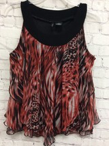 New Directions Womens Stretch Black Red Sleeveless Flowy Ruffles Top Blo... - $1.97