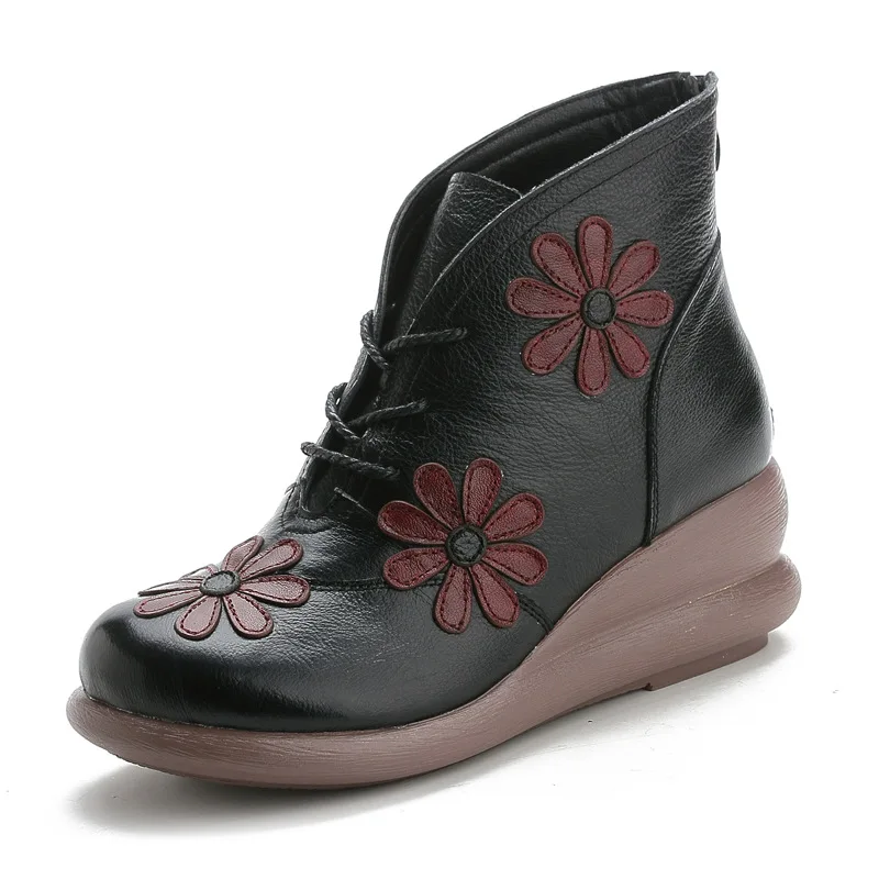 Xiuteng New Round Toe 100% Leather Wee Heel Ankle Boots For Women Winter Warm Sh - £186.14 GBP