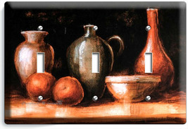 Western Country Rustic Pottery Wine Jug 3 Gang Light Switch Plates Kitchen Decor - £13.37 GBP