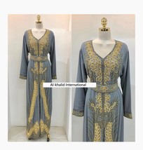 Grey Moroccan Dubai Kaftan Abaya Farasha Dress Very Handmade Fancy Long ... - $72.25