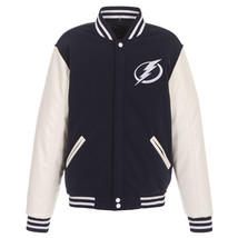 NHL Tampa Bay Lightning Reversible Fleece Jacket PVC Sleeves 2 Front Logos Navy - £94.42 GBP