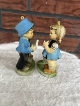 Vintage Set 2 Ornament Figurines Mailbox Boy Girl Letter Heart 4-1/2&quot; - $11.40