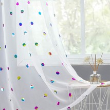 White Sheer Voile Holiday Drapes For Living Room 95 Inches Colorful Polka Dot - £30.31 GBP