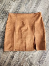 Windsor L Brown Mini Skirt With Slit Faux Suede Lined Zip Up - £9.65 GBP