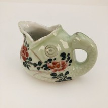 Ceramic Floral Fish Creamer 4 oz Pale Green with Red Flowers 4x3x2 inch - £12.02 GBP