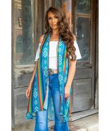 Kimono Serape Chiffon Mid Length Women&#39;s Vest Rainbow Teal Small - $27.71