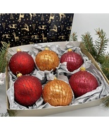Set of red and orange XMAS glass balls, hand painted ornaments with gift... - £42.03 GBP