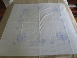New STAMPED Cotton FLORAL DESIGN Cross Stitch TABLECLOTH - 42&quot; x 42-1/2&quot; - £6.32 GBP