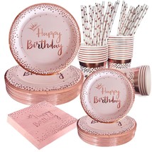 100Pieces Princess Pink Birthday Party Paper Tableware Disposable Sets,Rose Gold - £32.87 GBP