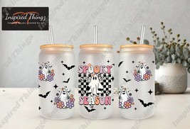 Spooky 16oz Can, Glass Can with Spooky Wrap, Spooky Season Design, Halloween Gla - £14.23 GBP