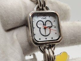 Disney Mickey Mouse Charm Bracelet Watch New Battery Silver Tone - $19.80