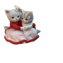 Kitty Cucumber Christmas Ornament B Shackman Schmid Duo Cats Gray Red Figurine - £16.71 GBP