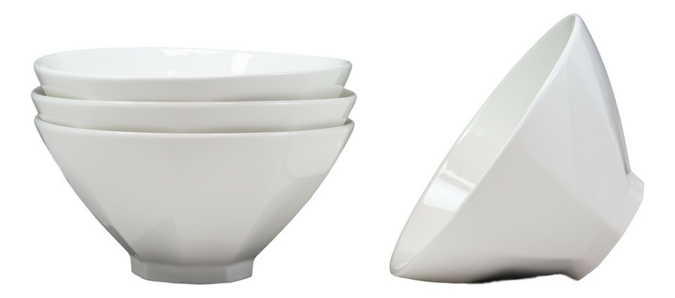Contemporary Trapezoid White Porcelain Large Ramen Pho Soup Bowls 44oz S... - $45.95