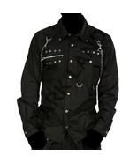 Black Gothic Shirt Men Chains Studded Shirt Full Sleeves Button Up Goth ... - $89.00