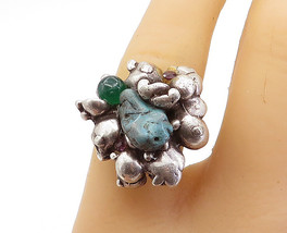 925 Silver - Vintage Turquoise &amp; Carnelian Modernist Cocktail Ring Sz 6.5-RG4278 - £44.23 GBP