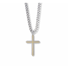 Sterling Silver Two Tone Silver Lined Cross Necklace &amp; Chain - £55.93 GBP
