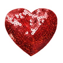 Valentine Xl 4&quot; Red Sequin Heart Iron On Embroidered Patch - £11.18 GBP