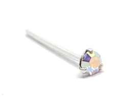 Nose Stud Tiny AB CZ Tri Claw Gemstone Set 22g (0.6mm) 925 Silver L Bendable - £3.91 GBP