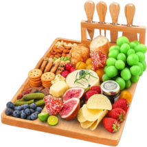Easoger Bamboo Cheese Board &amp; Knife Set - 14” x 11” Large Charcuterie Board - £15.19 GBP
