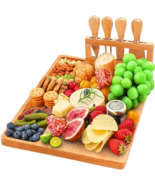 Easoger Bamboo Cheese Board &amp; Knife Set - 14” x 11” Large Charcuterie Board - £16.78 GBP