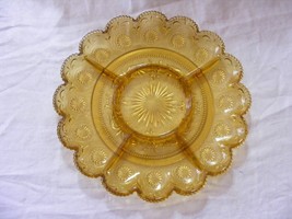 Vintage Indiana Tiara Amber Glass Divided Sandwich Tray Plate - $32.07