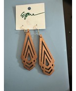 Wooden Earrings - Light Brown - Golden Glitter - $8.91