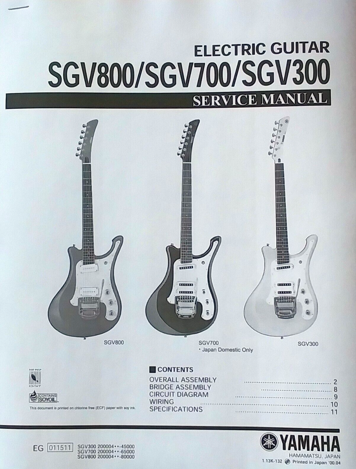 Yamaha SGV800 SGV700 SGV300 Electric Guitar Service Manual &amp; Parts List ... - $11.84