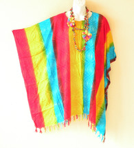 KB98 Tie Dye Stripes Batik Plus Poncho Caftan Hippie Tunic Blouse Top up to 5X - £19.58 GBP