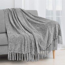 Pavilia Light Gray Throw Blanket For Couch, Chenille Blanket, Light Grey 50X60 - £30.92 GBP