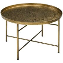 HOMCOM 24" Round Gold Coffee Table Vintage Hammered Tray - $125.99